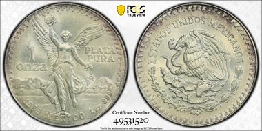 1989-Mo Onza Libertad Ag w/o Dot before 999 N1