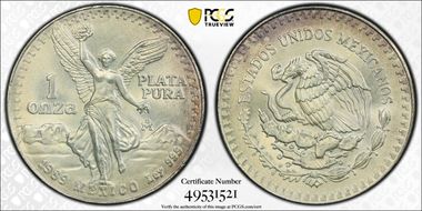 1989-Mo Onza Libertad Ag w/o Dot before 999 N1
