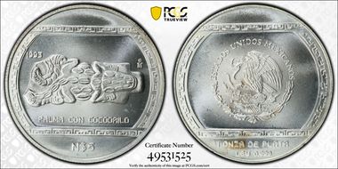 1993-Mo 5 Peso Palma con Cocodrilo MS68