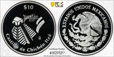 2007-Mo 10 Peso Yucatan KM-846  Ag PR66DCAM