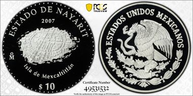 2007-Mo 10 Peso Nayarit KM-833  Ag PR69DCAM
