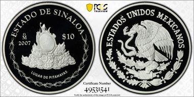 2007-Mo 10 Peso Sinaloa PR70DCAM