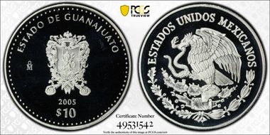 2005-Mo 10 Peso Guanajuato KM-709  Ag PR68DCAM