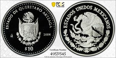 2004-Mo 10 Peso Queretaro KM-733  Ag PR70DCAM