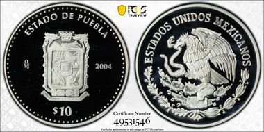 2004-Mo 10 Peso Puebla PR69DCAM