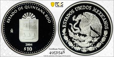 2004-Mo 10 Peso Quintana Roo KM-735  Ag PR69DCAM