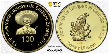 2019 Medal Emiliano Zapata 100 Yrs. Brass PR69DCAM