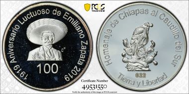 2019 Medal Emiliano Zapata 100 Yrs. Ag PR66DCAM