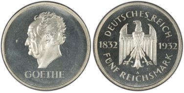 1932-A 5 Mk Goethe J-351 PR65CAM