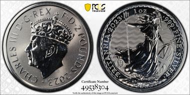 2023 £2 Britannia Ag Charles III Coronation MS67