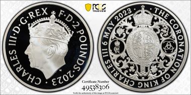 2023 £2 Coronation of Charles III Ag Royal Arms PR69DCAM
