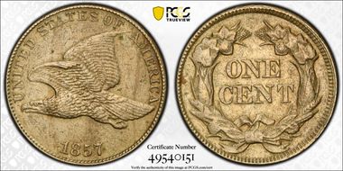 1857 1C Flying Eagle AU50
