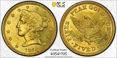 1860 $5 Clark, Gruber & Co. MS63+