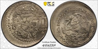 1984-Mo 50 Peso Coyolxauhqui KM-490 MS66