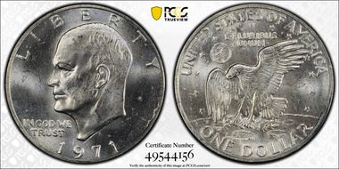 1971-S $1 FS-401, Peg Leg MS64