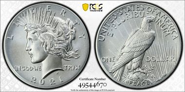 2021 $1 Peace Dollar 100th Anniversary MS67