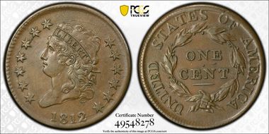 1812 1C Small Date AU50BN