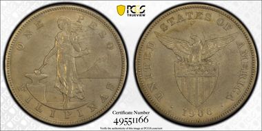 1906-S Peso KM-168  Ag XF40