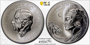 2024 £2 New Britannia 1oz Ag Reverse Proof PR69