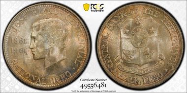 1961 1/2 P Dr. Jose Rizal KM-191  Ag MS66