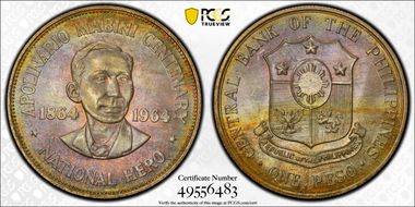 1964 Peso Apolinario Mabini KM-194  Ag MS65