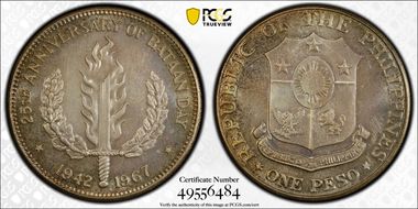 1967 Peso Bataan Day KM-195  Ag MS66
