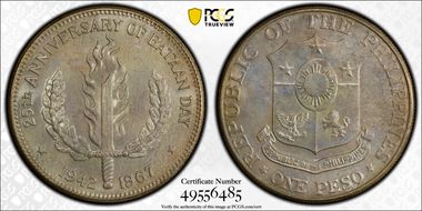 1967 Peso Bataan Day KM-195  Ag MS67