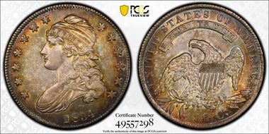 1834 50C Small Date, Small Letters AU58