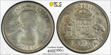 1953(m) Florin Large Reverse Denticles MS64