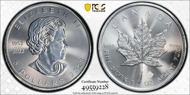 2023 $5 Maple Leaf Ag MS68