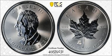 2024 $5 ML Treasured Silver Maple Leaf Congrats Privy First Strike MS69