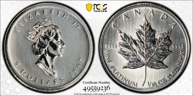 1997 $5 Maple Leaf/Pt MS69