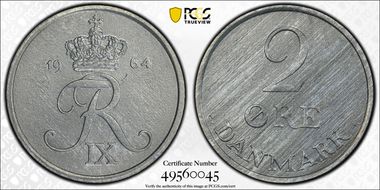 1964 CS 2 Øre KM-840.2 Zinc MS64