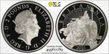 2021 £2 Britannia Seated w/Lion Ag PR70DCAM