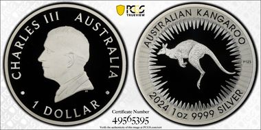 2024-P125 $1 Kangaroo King Charles III  First Issue First Strike PR70DCAM