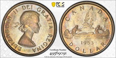 1953 S$1 No Strap, SWL MS62