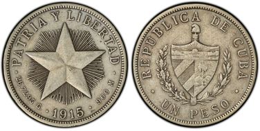 1915 Peso High Relief KM-15.1 XF40