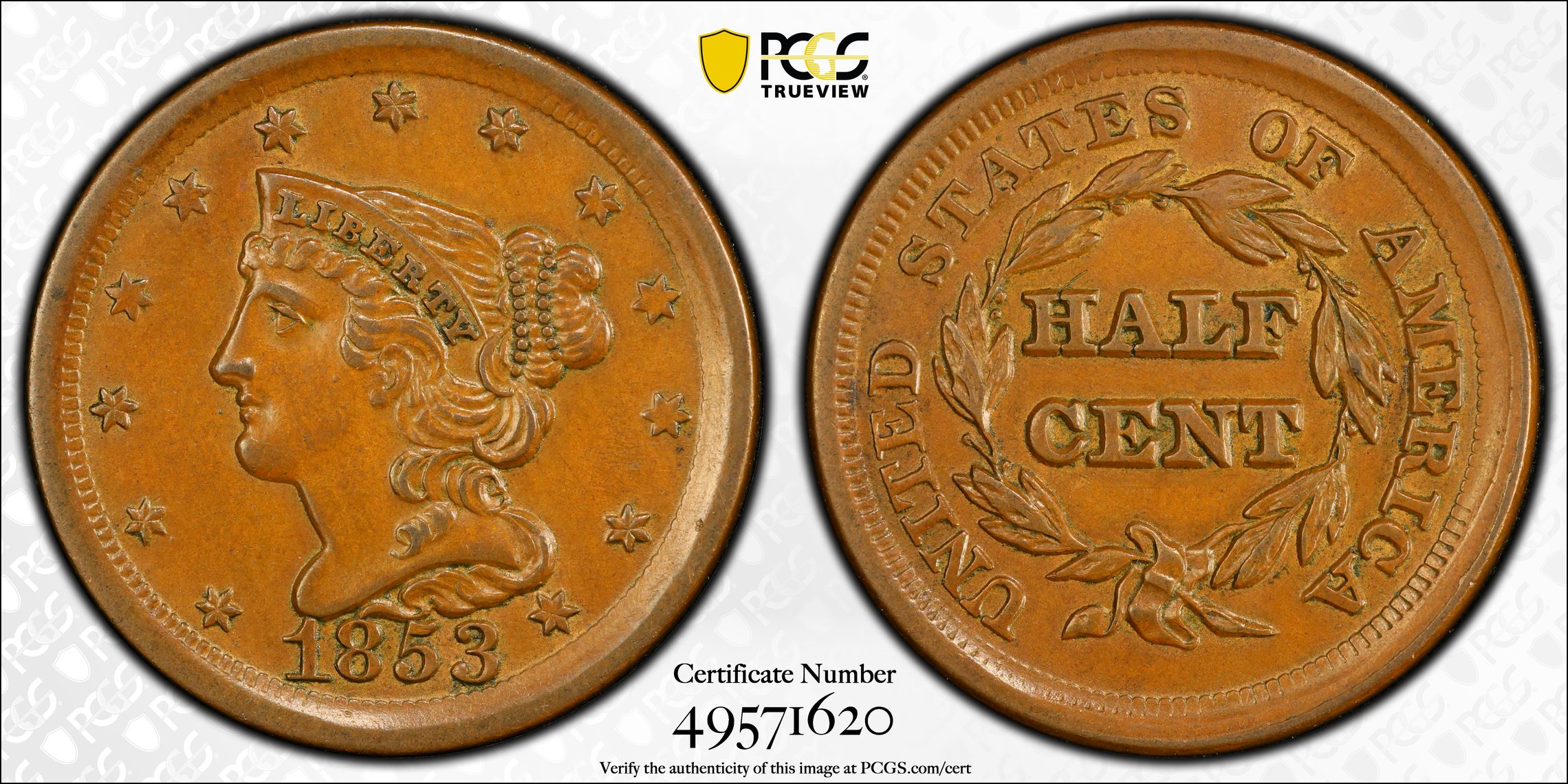 1853 Braided Hair Half Cent