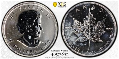 2009 $5 Maple Leaf/Ag MS63
