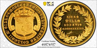 1882 Medal McGill College Au Major Hirim Mills SP1