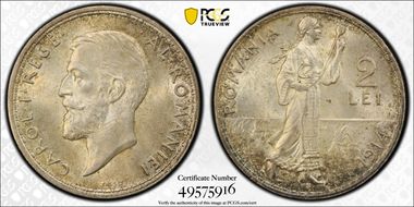 1914 2 Lei KM-43 Ag MS64