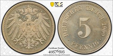 1909-A 5 Pfg J-12 PR65
