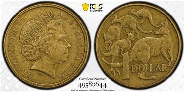 2000 $1 Mule-Struck w/10C Obv XF45