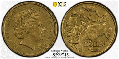 2000 $1 Mule-Struck w/10C Obv AU53