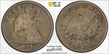 1853 50C Arrows & Rays VF25