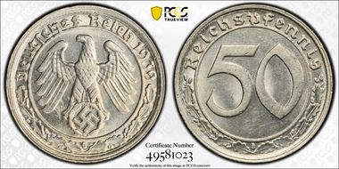 1939-G 50 Pfg J-365 Nickel MS62