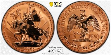 "1909" (2023) Medal Caballito Tribute Peso Cu Reverse Proof PR69RD