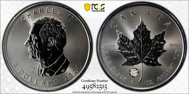 2024 $5 ML Treasured Silver Maple Leaf Dragon Privy First Strike MS69