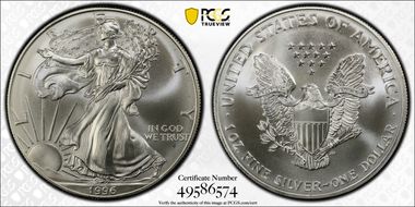 1996 $1 Silver Eagle MS69