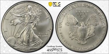 1997 $1 Silver Eagle MS68
